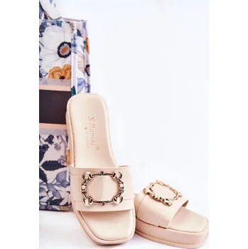 Dámské žabky Dámské módní kožené pantofle Béžová Adaline 38