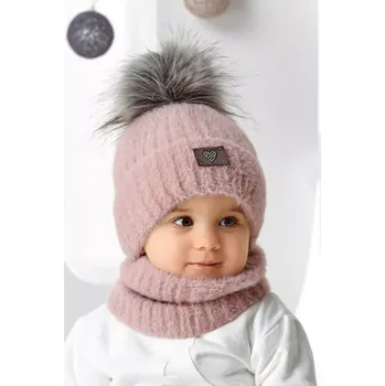 Čepice Dětský set čepice a šála 46-425 - AJS ecri(krémová) uni