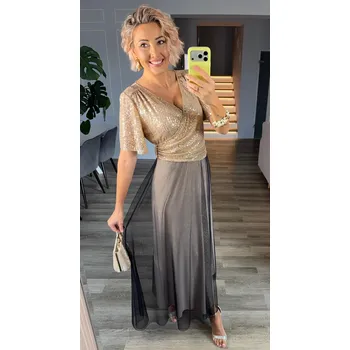 Dámské šaty Šaty elegantní s krátkým ruk. Trynite K-1433 barva: zlatá, velikost: 42