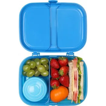 SISTEMA Ribbon Lunch 1,1 l modrá - tříkomorový obědový box s nádobou na jogurt