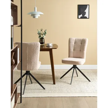 Jídelní židle Sada 2 otočných jídelních židlí světle béžové buklé čalounění kovové nohy jídelna kuchyně Beliani