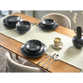 Sada nádobí Sada 18 kusů kameninové nádobí černá ručně vyrobená barevná glazura pro 6 osob kuchyně jídelna Beliani