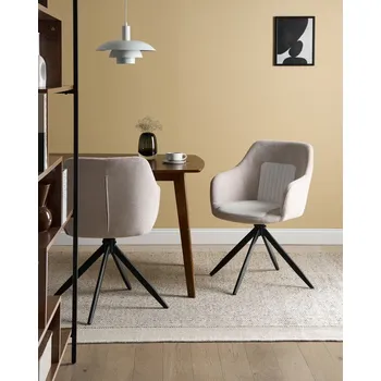 Jídelní židle Sada 2 otočných jídelních židlí světle béžové čalounění kovové nohy dvě barvy jídelna kuchyně Beliani