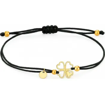 Náramek Flamenco Mystique Pozlacený náramek CLOVER z chirurgické oceli, černý na provázku BST1553CZ