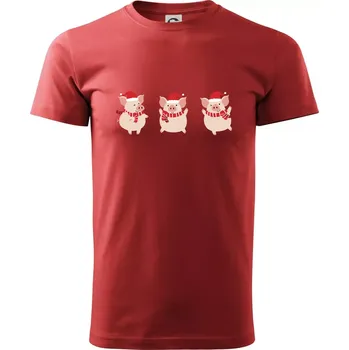 Pánské tričko Vánoční prasátka - Klasické pánské triko vyšší gramáže - XS ( Bordó )