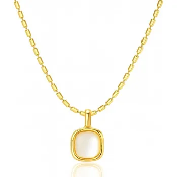 Náhrdelník Flamenco Mystique Náhrdelník z nerezové oceli pokovený 14k zlatem, bílý čtvercový přívěsek NST2217