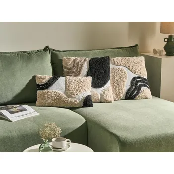 Polštář Sada 3 dekorativních polštářů béžová a černá bavlněná tkanina vyšívaný vzor 45/30 x 45/50 cm obývací pokoj ložnice Beliani