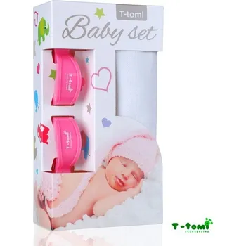 T-Tomi Baby SET Bambusová osuška barevná + kočárkový kolíček - BO bílá + KK růžový