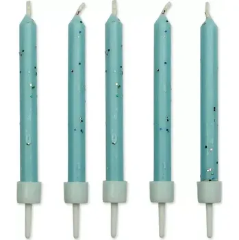 Dortová svíčka Svíčky dortové s držáky, sada 10ks, 55mm - modré, třpytky