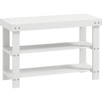 Botník Bambusový botník se sedákem 70 x 28 x 45 cm | bílý