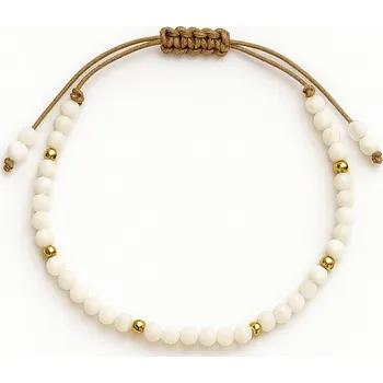 Náramek Flamenco Mystique Náramek z chirurgické oceli pokovený 14k zlatem, bílý, na šňůrce, nastavitelný BST1567