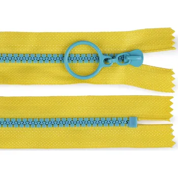 Zip Kostěný zip barevný No 5 délka 25 cm s ozdobným jezdcem, malé, 5 (110) žlutá modrá světlá