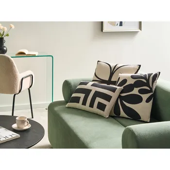 Povlečení Sada 3 dekorativních polštářů béžová a černá bavlna abstraktní vzor 45/30 x 45/50 cm obývací pokoj ložnice Beliani