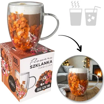 Sklenice Flamenco Mystique Termosklenice s květinami uvnitř, gypsofila, hortenzie, oranžovo-růžová 300 ml 1 ks SZK196