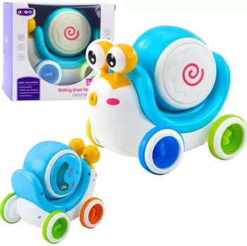 Hračka pro nejmenší Interaktivní jezdící šnek s hudebním bębínkem a světelnými efekty – modrý