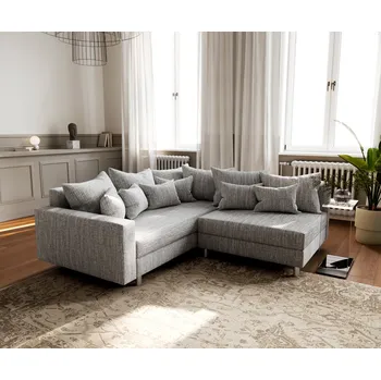 Pohovka DELIFE Rohová pohovka Clovis světle šedá strukturovaná látka područka lenoška levá modulová pohovka