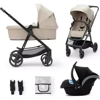 Kočárek Kinderkraft Newly 3 v 1 víceúčelový kočárek Deep Sleeper + autosedačka 0-13 kg + adaptéry Sand Beige