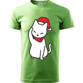 Pánské tričko Vánoční kočka mávající - Klasické pánské triko vyšší gramáže - L ( Trávově zelená )