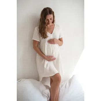 Těhotenská móda Těhotenská mušelínová noční košile Aurora Cream
