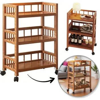 regál Flamenco Mystique Bambusová police, mobilní skříňka na kolečkách 30 x 50 x 82 cm Veľkost 48