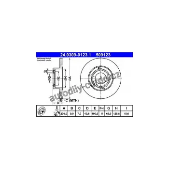 Brzdový kotouč Brzdový kotouč ATE 24.0309-0123 (AT 509123) - Power Disc - AUDI, SEAT, ŠKODA, VW
