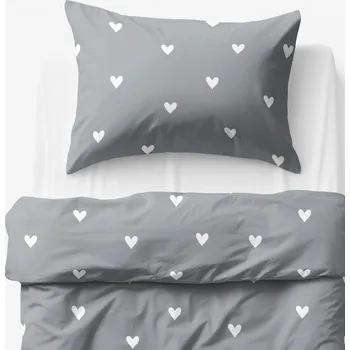 Povlečení Dětské bavlněné povlečení - Srdíčka na šedém 140 x 200 a 70 x 90 cm