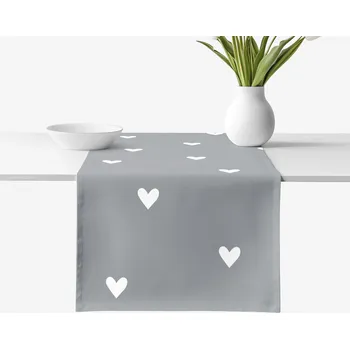 ubrus Běhoun na stůl 100% bavlněné plátno - Srdíčka na šedém 20x120 cm