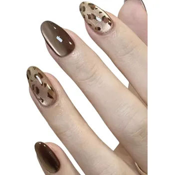 Umělé nehty Metalické akrylové umělé nehty s leopardím vzorem Mandlový tvar 12 velikostí Luxusní DIY manikúra pro ženy a dívky