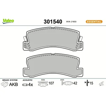 Brzdová destička Sada brzdových destiček, kotoučová brzda VALEO 301540