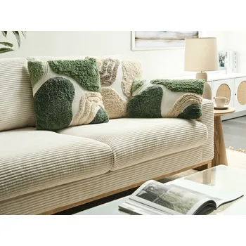 Polštář Sada 3 dekorativních polštářů zelená a béžová bavlněná tkanina vyšívaný vzor 45/30 x 45/50 cm obývací pokoj ložnice Beliani