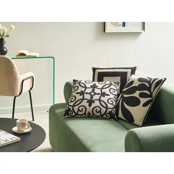 Polštář Sada 3 dekorativních polštářů béžová a černá bavlněná tkanina abstraktní vzor 45/30 x 45/50 cm obývací pokoj ložnice Beliani