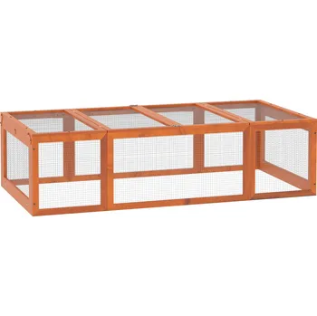 PawHut klec pro malá zvířata klec pro malá zvířata 180 x 90 x 48 cm s volným výběhem multifunkční jedlové dřevo oranžová | Aosom