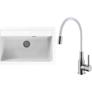 Granitový dřez Set Alveus (dřez Atrox 40 White 11 + baterie Mintas Bílá/Kartáčovaná ocel) SETA25058