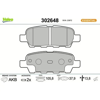 Brzdová destička Sada brzdových destiček, kotoučová brzda VALEO 302648