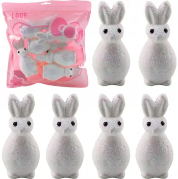 Velikonoční dekorace VELIKONOČNÍ ZAJÍČCI STYROPOROVÍ BROKÁTOVÍ BÍLÍ FIGURKY OZDOBNÉ 6 KS