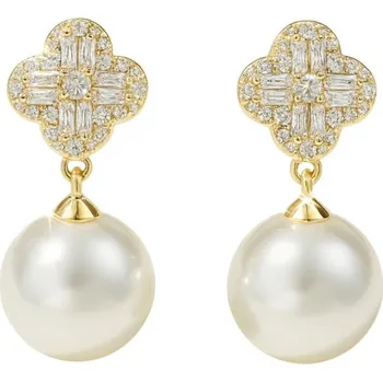 Náušnice Flamenco Mystique Náušnice z nerezové oceli pokovené 14k zlatem, visící perly KST3512