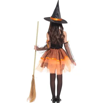 Karnevalový kostým Kostým oranžový, L 120-130 cm, motiv čarodějnice