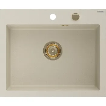 Granitový dřez MEXEN/S - Elix granitový dřez 1-miska 600 x 500 mm, béžový, sifon zlatá 6525601005-69-G