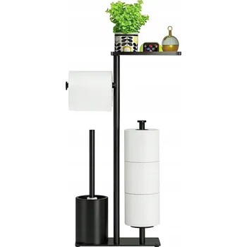 Stojan 3v1 držák na toaletní papír kartáč WC police černý kov