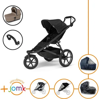 Kočárek Set 7v1 Thule Urban Glide 3 Black s magnetickou sponou + madlo + korbička Tinted Taupe + JOMK příslušenství