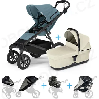 Kočárek Set 5v1 Thule Urban Glide 4-wheel Mid blue s magnetickou sponou + korbička Soft beige + pláštěnky + ochranná síť