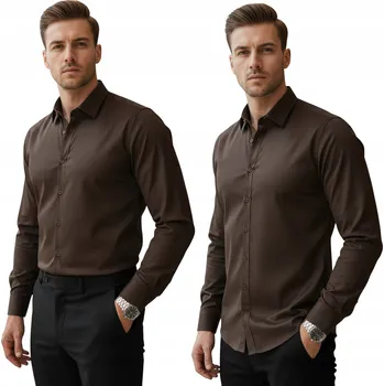 Pánská košile elegantní slim fit s dlouhým rukávem tmavě hnědá DX2679 - 3XL