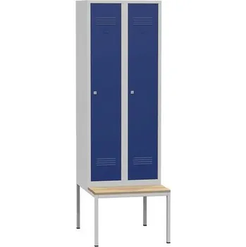 Šatní skříň Kovona Svařovaná šatní skříň Edward nízká s lavičkou,2 oddíly, cylindrický zámek, šedá/modrá