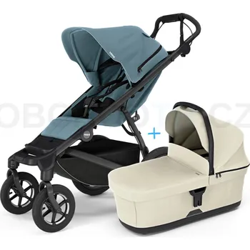 Kočárek Thule Urban Glide 4-wheel Mid blue s magnetickou sponou + korbička Soft beige