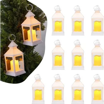 Svíčka 12 ks dekorativní lucerna na svíčky, LED elektrická bezplamenná svíčka, plastový LED držák se sklem, nástěnná lucerna na vnitřní verandu pro svatební stůl, párty, farmářskou interiérovou dekoraci, bílá