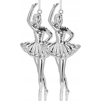 Vánoční dekorace BALETKA ZÁVĚSNÉ VÁNOČNÍ BAŇKY NA STROMEČEK 10cm 2ks STŘÍBRNÉ VÁNOČNÍ OZDOBY