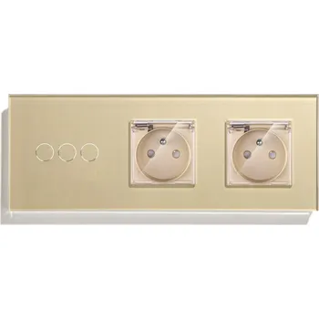 vypínač DOTYKOVÝ TROJITÝ VYPÍNAČ 3K + 2x VODOTĚSNÁ ZÁSUVKA IP44 SKLENĚNÝ VYPÍNAČ