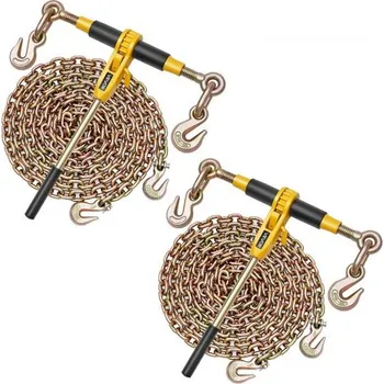 Upínací popruh Řetězový vázací mechanismus s ráčnou, řetězy G80 8 mm x 3 m, nosnost 3629 kg ráčnového vázacího mechanismu, sada řetězů a vázacích mechanismů, upevňovací vázací mechanismy pro tažení, tažení, těžbu dřeva a zvedání
