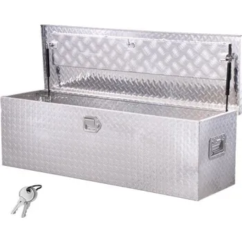 Truck s nářadím z hliníkové korby, diamantový plechový box na nářadí s boční rukojetí a klíči na zámky, úložný box na nářadí pro přívěs, pickup, obytný vůz, 49"x15"x15" (1244,6x381x381 mm), stříbrná