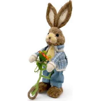 Velikonoční dekorace Velikonoce Slámový velikonoční zajíc modrý s kolem S25-32A 40 cm